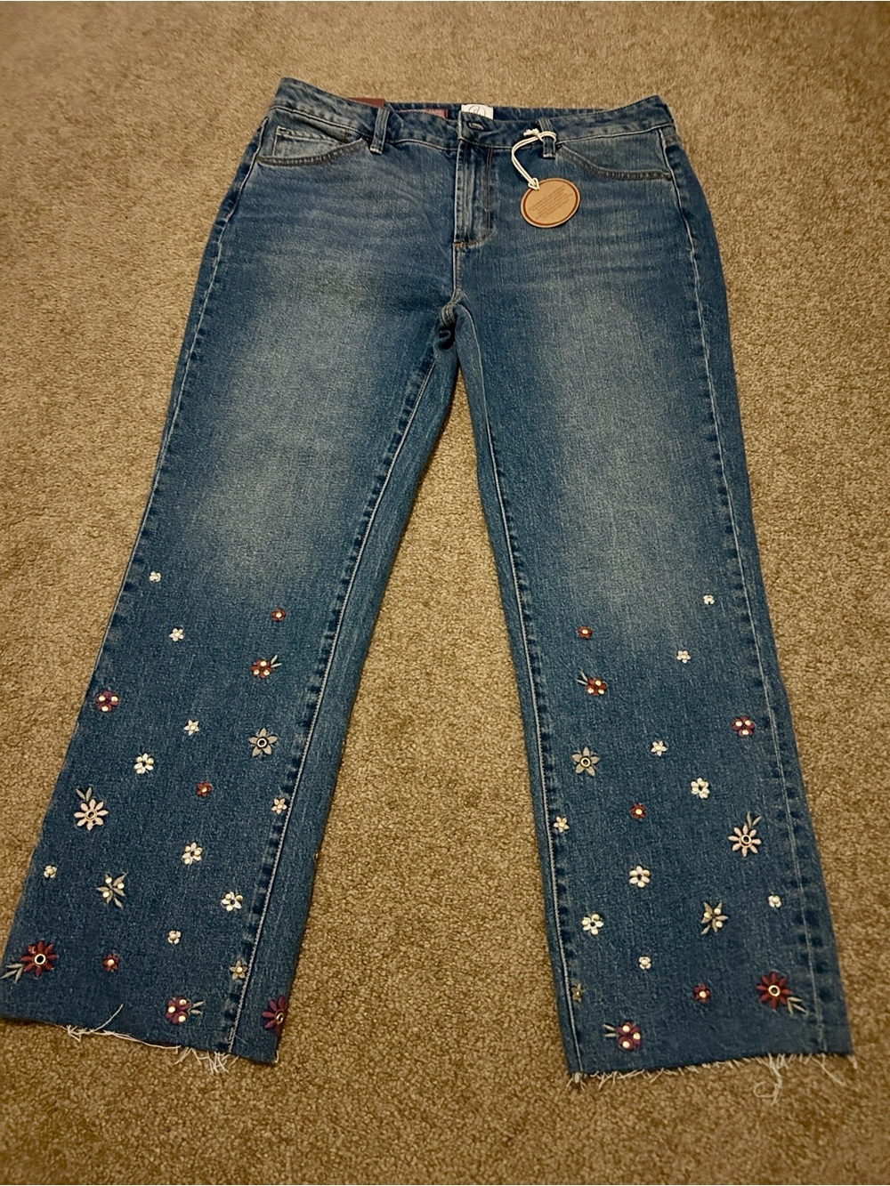 NWT Driftwood Charlotte Cropped Straight Blue Jeans Floral Embroidered Size 12 - Picture 1 of 11